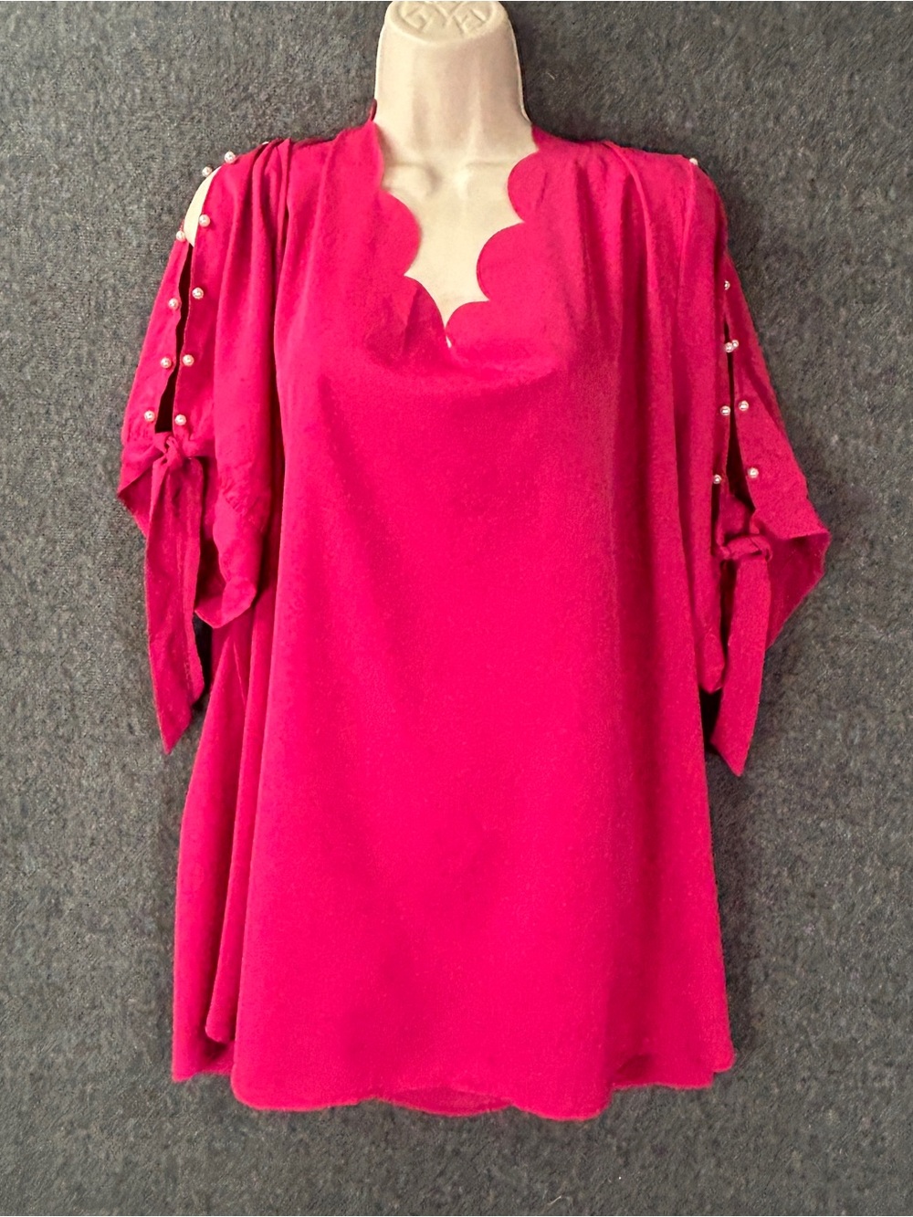 BloomChic Blouse Womens 26 Plus Pink Pearl Beads Slit Sleeve V-Neck Tunic Top